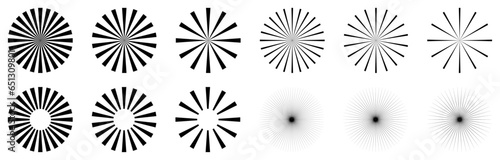 Set of sunburst element. Radial stripes. Sunburst icon collection. Vector illustration isolated on white background