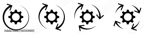 Sync process icon set. Gear wheel with arrows set icons. Vector illustration isolated on white background