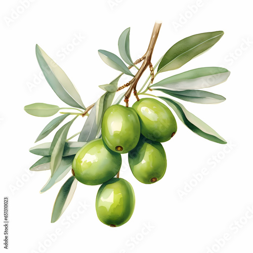 Drawing of olives watercolor illustration. High-resolution