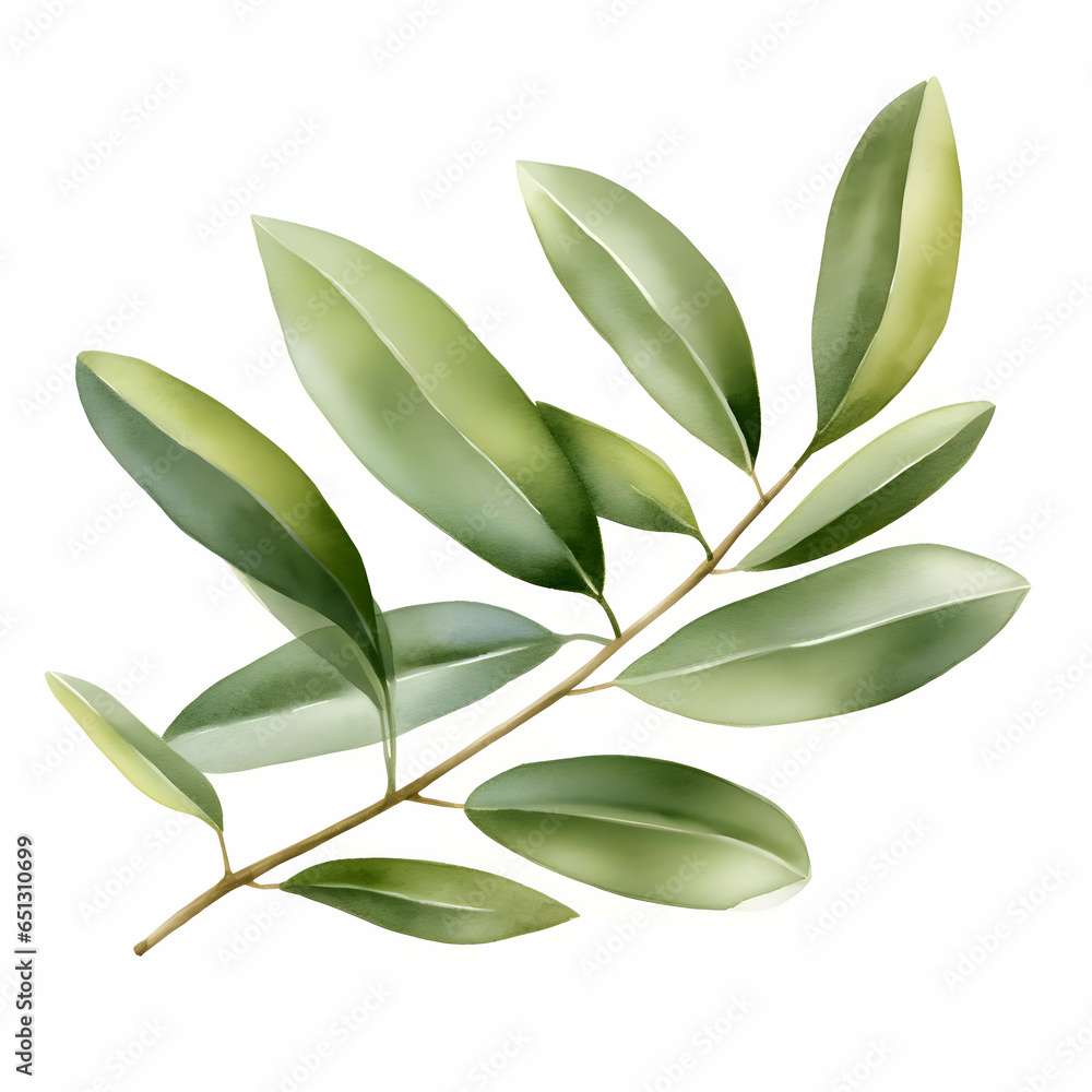 Olive leaves watercolor illustration. High-resolution