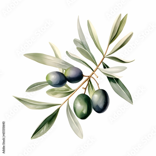 Olive leaves watercolor illustration. High-resolution