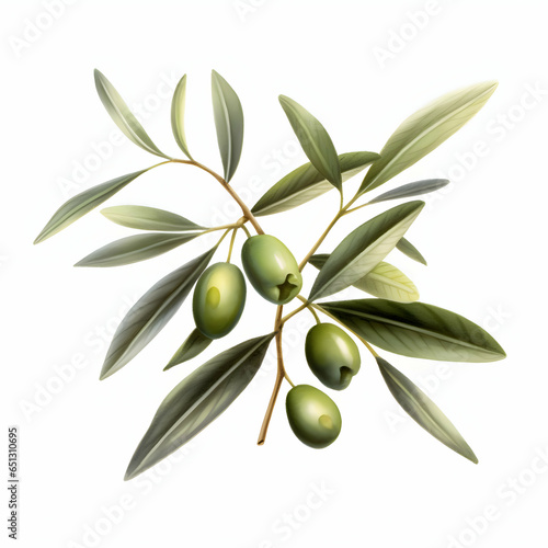 Olive leaves with green olives watercolor illustration. High quality