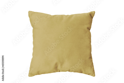 Decorative yellow rectangular pillow for sleeping and resting isolated on white, transparent background, PNG. Cushion for home interior decor, pillowcase mockup, template for design.