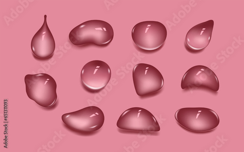 Liquid wet drops of gel or collagen. Spilled puddles of cosmetic serum or water. Round clean swatch of essence lotion or jelly for skin care. Beauty background with oil drops.