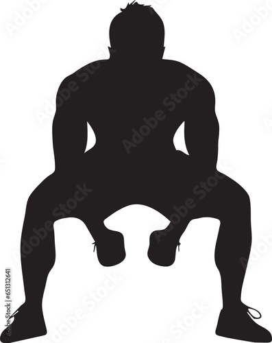 A silhouette of a person in position Squat