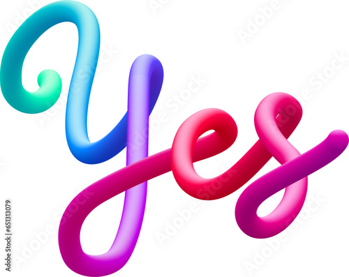 Yes fluid 3d twist text made of blended colorful circles.