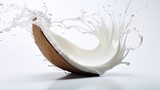  a wooden bowl filled with milk and milk splashing out of it.  generative ai