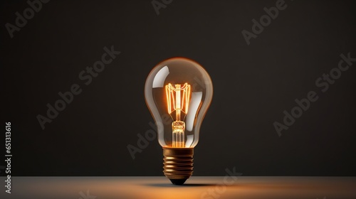  a glowing light bulb on a dark background with a shadow. generative ai