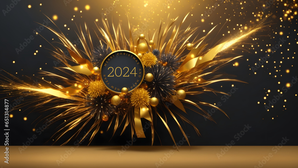 Happy new 2024 year background design, artistic golden black new year card, banner  - obrazy, fototapety, plakaty 