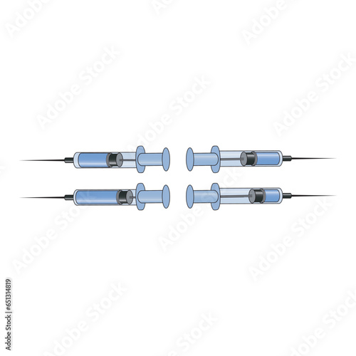 Set of 4 syringe blue icons, simple vector illustration design. Medical carttoon symbol to use in websites, lectures, presentations, etc