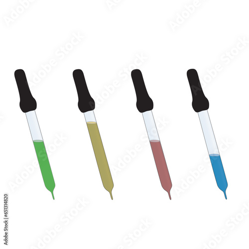 Set of 4 pipette colorful icons, simple vector illustration design. Medical carttoon symbol to use in websites, lectures, presentations, etc