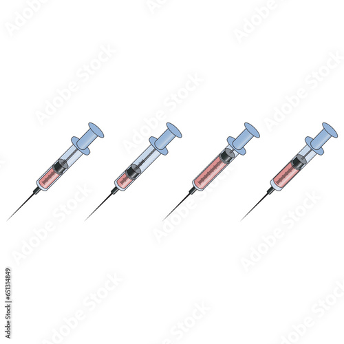 Set of 4 syringe red icons, simple vector illustration design. Medical carttoon symbol to use in websites, lectures, presentations, etc