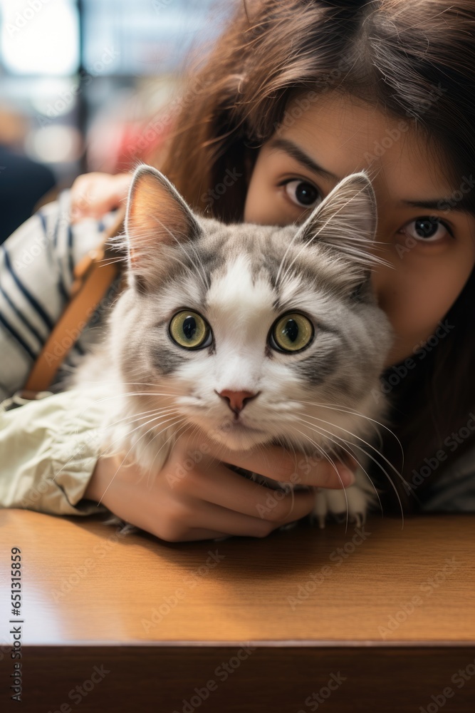 A pet owner at a pet-friendly cafe. Generative AI A pet owner at a pet-friendly cafe. Generative AI