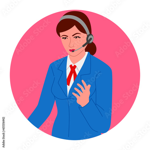 Clip art of a female customer service representative wearing headphones, ideal icon for call centers, support services, and online assistance