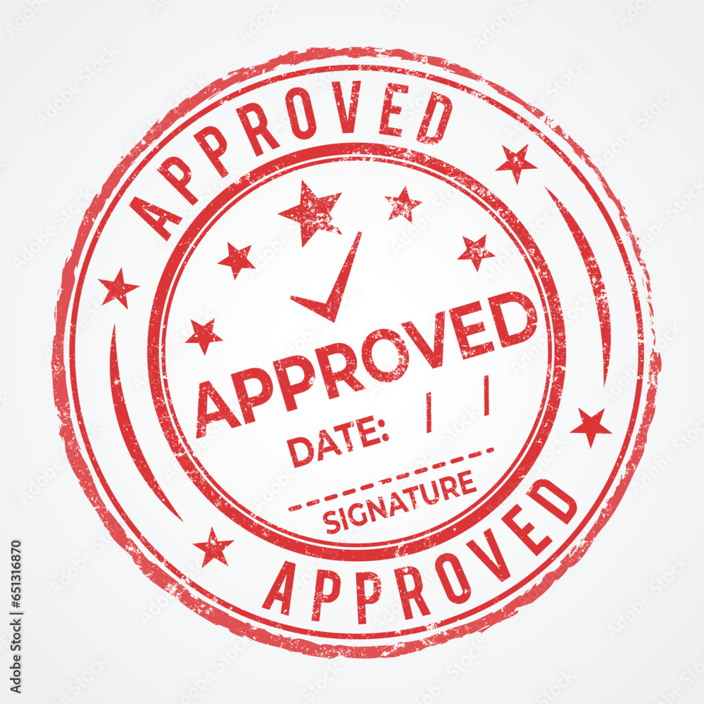 approved stamp with date and signature in red grunge look approved stamp with date and signature in red grunge look