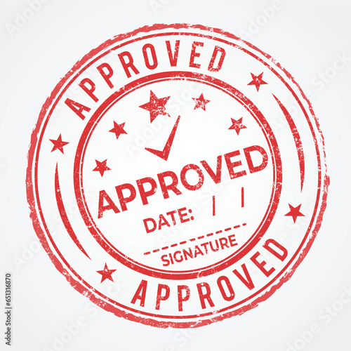 approved stamp with date and signature in red grunge look