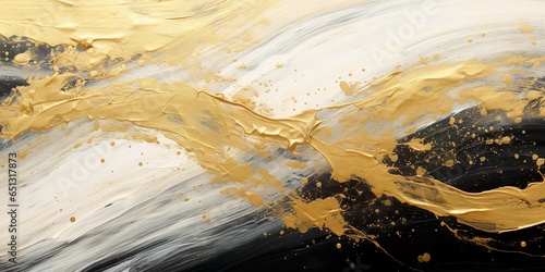 Closeup of abstract rough gold black art painting texture, with oil acrylic brushstroke, pallet knife paint on canvas | Generative AI