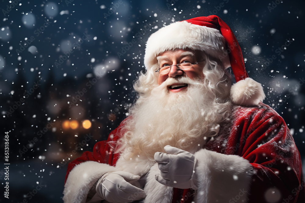 Happy Santa Claus on snowy christmas background Generative AI Happy Santa Claus on snowy christmas background Generative AI