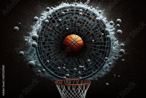 Basketball ball in basketball hoop with particles © Олег Фадеев