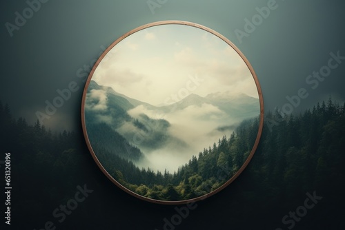 A round mirror with a breathtaking mountain view. Perfect for adding a touch of nature to any space.