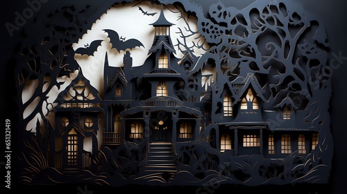 elaborate paper cut out halloween haunted house