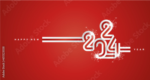 2024 New Year continuous ribbon in the shape of 2024. Abstract white red flag of England in the shape of 2024 logo with sparkle firework for calendar, banner, poster, social media post