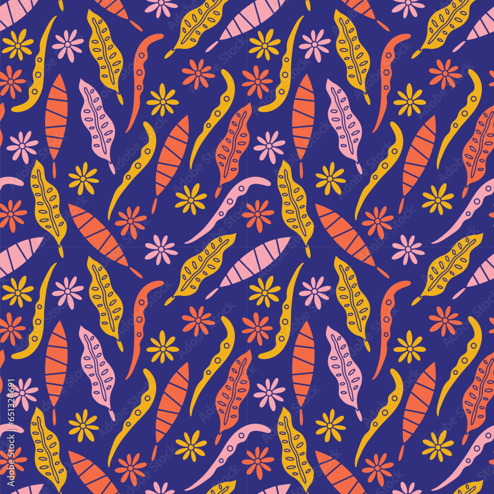Fototapeta premium Summer palm floral pattern. Can be printed on any material: package, merch, fabric, home.