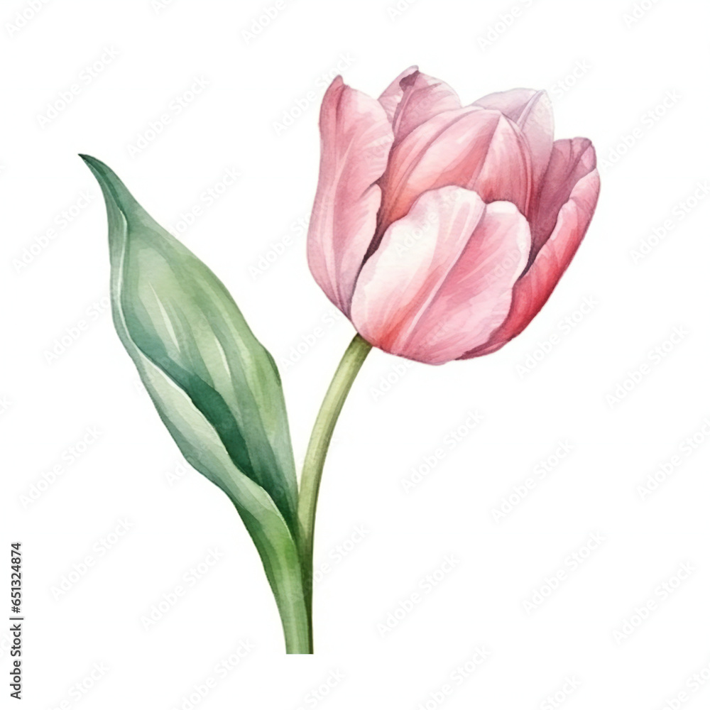 Fototapeta premium watercolor tulip on white background