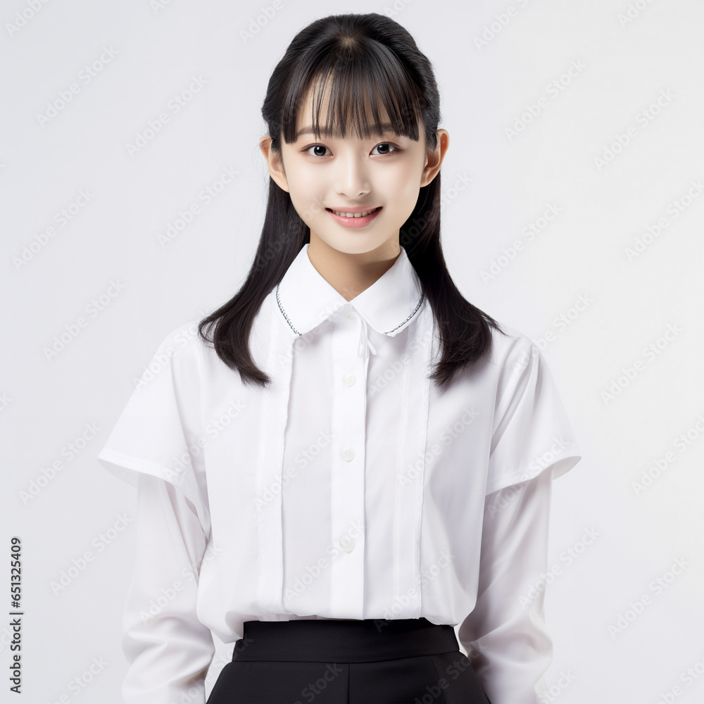 10代の微笑む白いシャツ着た美しい女性 10代の微笑む白いシャツ着た美しい女性