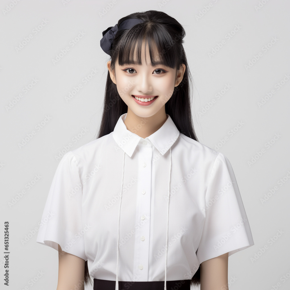 10代の微笑む白いシャツ着た美しい女性 10代の微笑む白いシャツ着た美しい女性