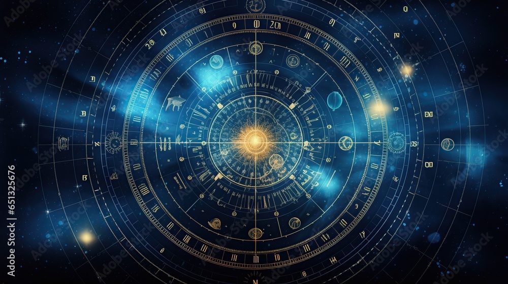 Futuristic outer space zodiac horoscope astrology symbol background. AI generated - obrazy, fototapety, plakaty 
