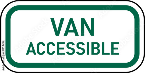 Vector graphic of a green usa Van Accessible MUTCD highway sign. It consists of the wording Van Accessible contained in a white rectangle