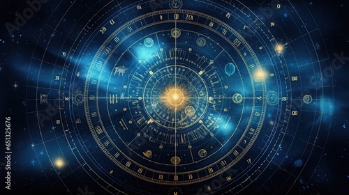 Futuristic outer space zodiac horoscope astrology symbol background. AI generated © prastiwi