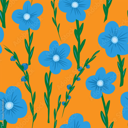 Forget-me-nots. For design, print, wallpaper, paper, textiles. Vector overlapping seamless pattern.