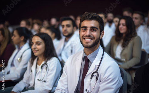 A medical student in a bust...