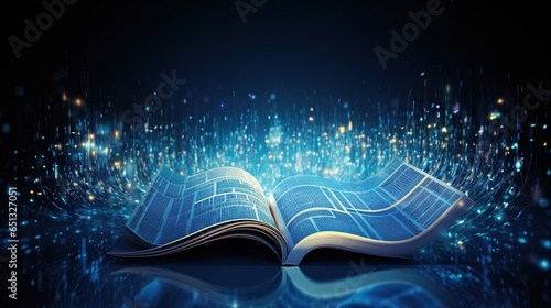 Modern digital book for learning in digital futuristic style. AI generated image © prastiwi