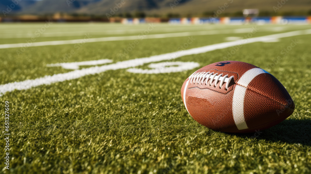 American football ball on field. American football ball on field.