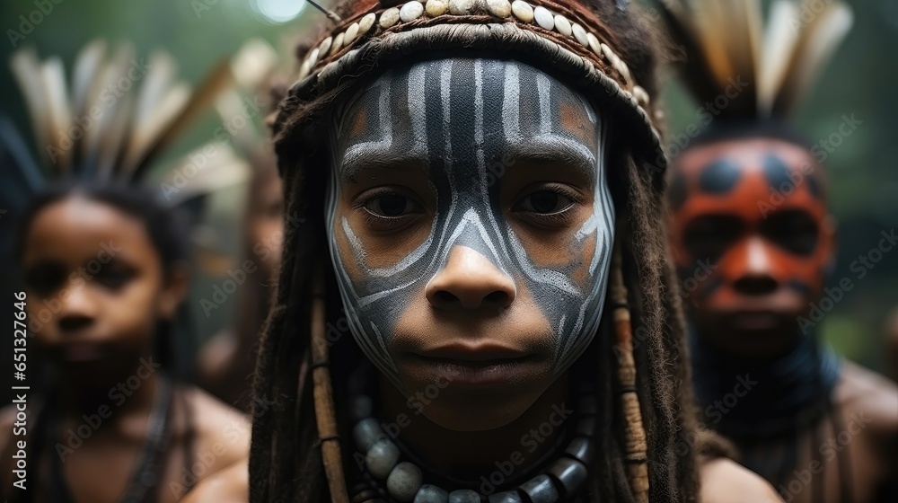 Children from a tribe with cultural tattoos, Ancient tribes in Indonesia. Children from a tribe with cultural tattoos, Ancient tribes in Indonesia.