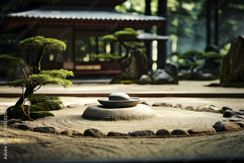 Zen-Gartenidylle: Harmonie und Entspannung in einer friedvollen grünen Oase