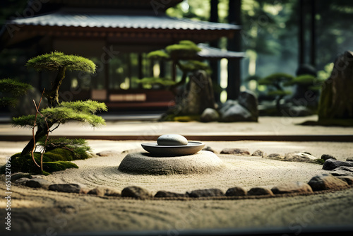 Zen-Gartenidylle: Harmonie und Entspannung in einer friedvollen grünen Oase