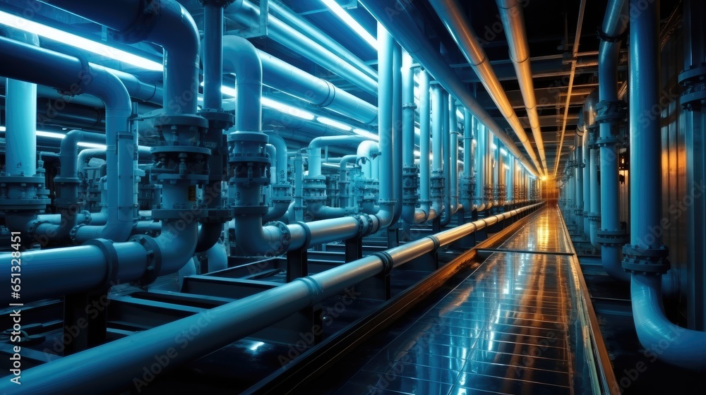 Pipes system kit at Inside hydrogen production industry factory, Gas compressor station. Pipes system kit at Inside hydrogen production industry factory, Gas compressor station.