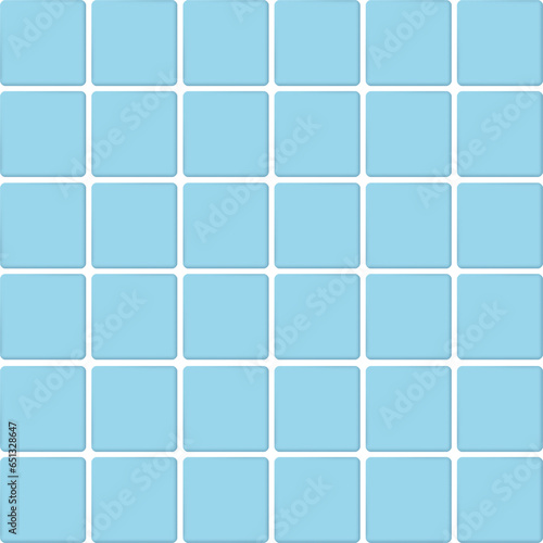 Blue tiles bathroom. Classic ceramic seamless pattern. Square swimming pool mosaic. Wall or floor texture with soft shadow. Simple kitchen or toilet backdrop. Vector illustration