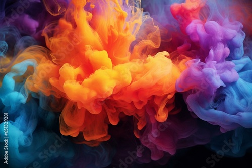 Colorful smoke floats in darkness. Generative AI