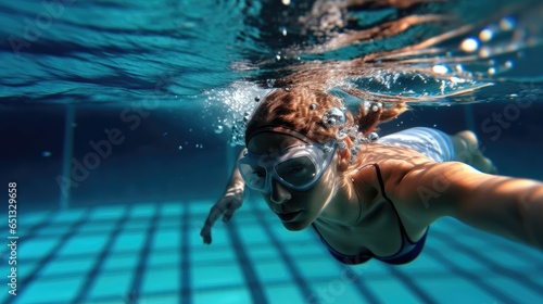 Underwater view, Woman swimmer at the swimming pool.