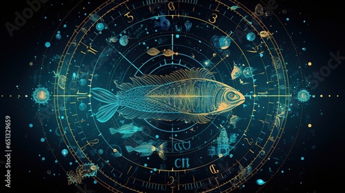 Futuristic pisces zodiac horoscope astrology symbol background. AI generated photo