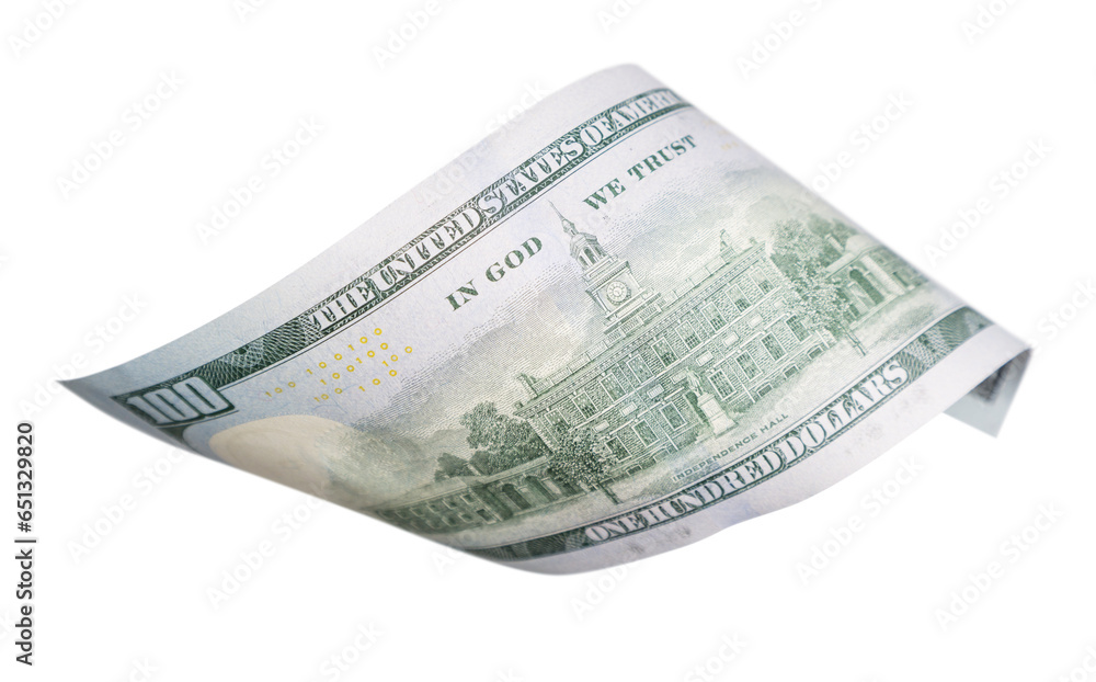 One Hundred Dollar Bill Falling or Floating on Empty Background - Transparent PNG. One Hundred Dollar Bill Falling or Floating on Empty Background - Transparent PNG.