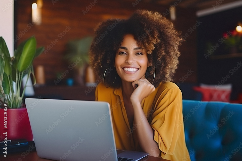 Beautiful young brazilian woman cheerful happy, positive, cute beautiful business woman, sitting indoors in home office, modern house, using laptop computer, Beautiful young brazilian woman cheerful happy, positive, cute beautiful business woman, sitting indoors in home office, modern house, using laptop computer,