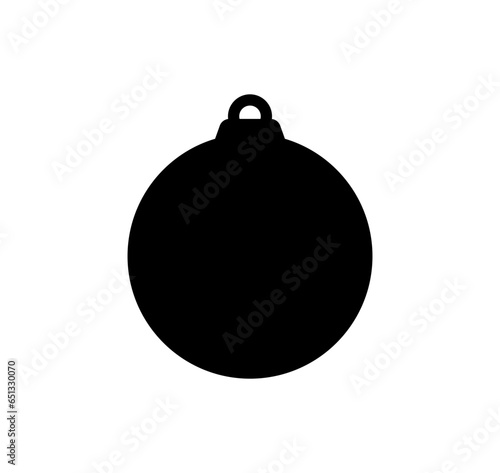 Black Christmas ball illustration, icon. Round Christmas decoration, bauble design. 