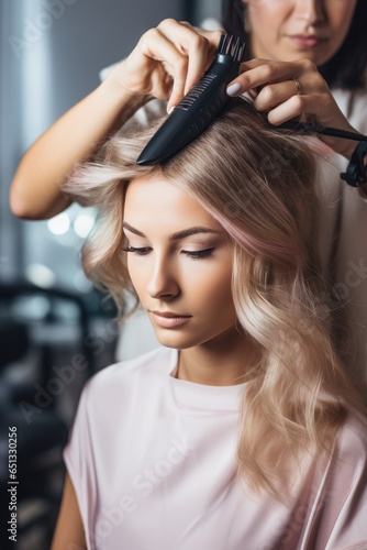 A hairstylist in a modern beauty salon. Generative AI