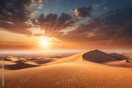 Illustrate a captivating desert landscape at sunset